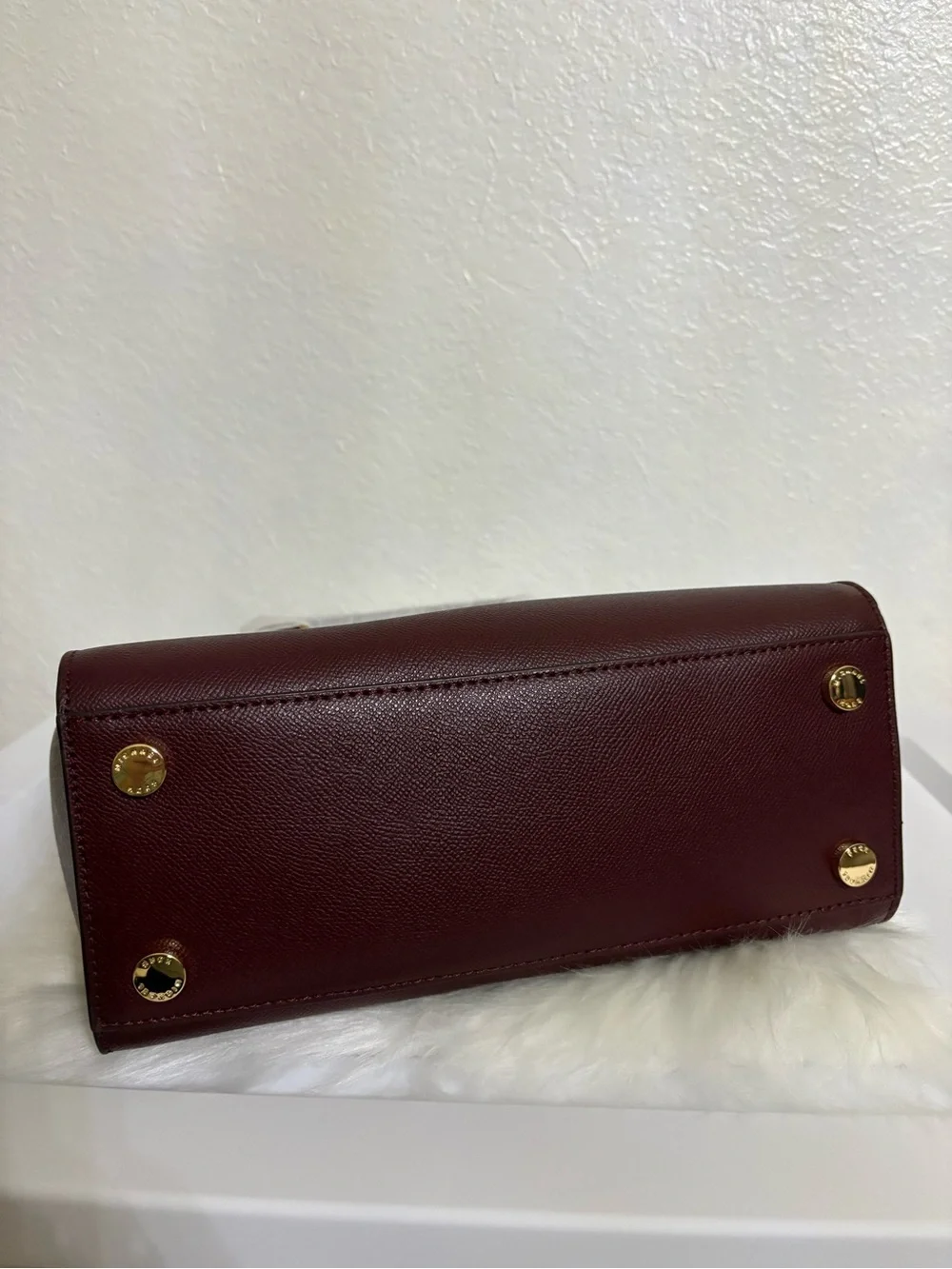 Michael Kors Wine Leather Satchel with Gold Hardware